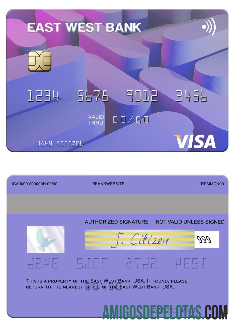 Cartão Visa da Cisjordânia Leste dos EUA modelo